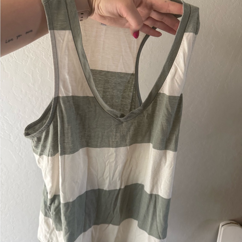 Z Supply Olive and White Striped V-Neck Tank